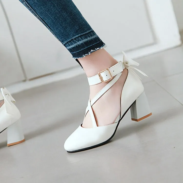 Women's Ankle Strap Back Butterfly Knot Block Heel Sandals
