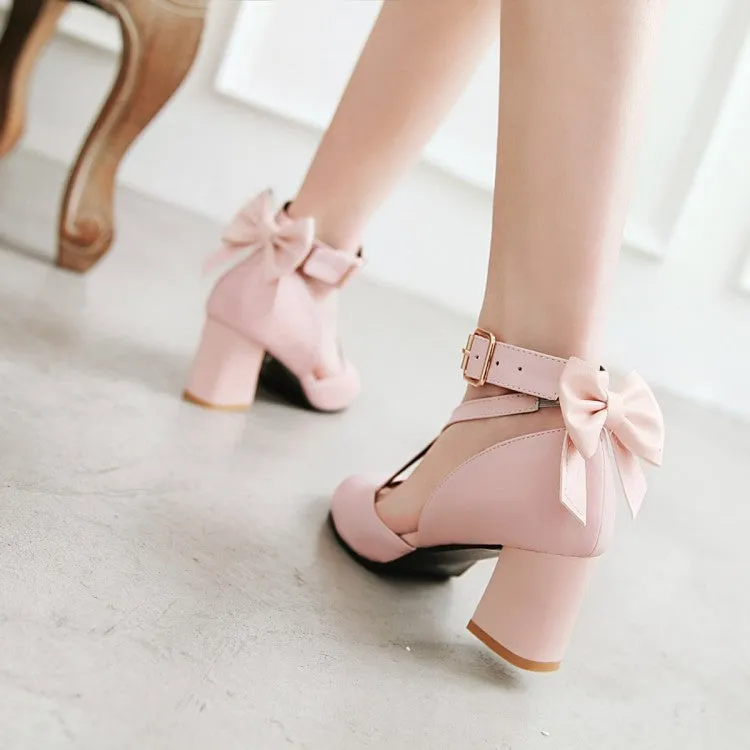 Women's Ankle Strap Back Butterfly Knot Block Heel Sandals