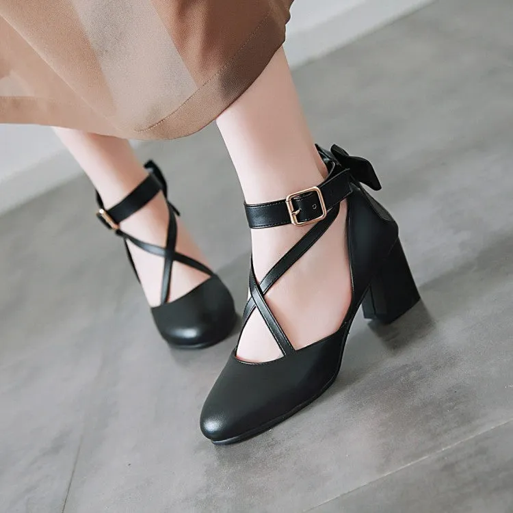 Women's Ankle Strap Back Butterfly Knot Block Heel Sandals
