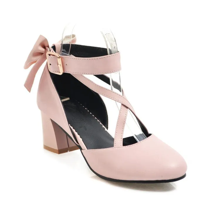 Women's Ankle Strap Back Butterfly Knot Block Heel Sandals