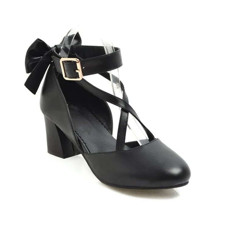 Women's Ankle Strap Back Butterfly Knot Block Heel Sandals