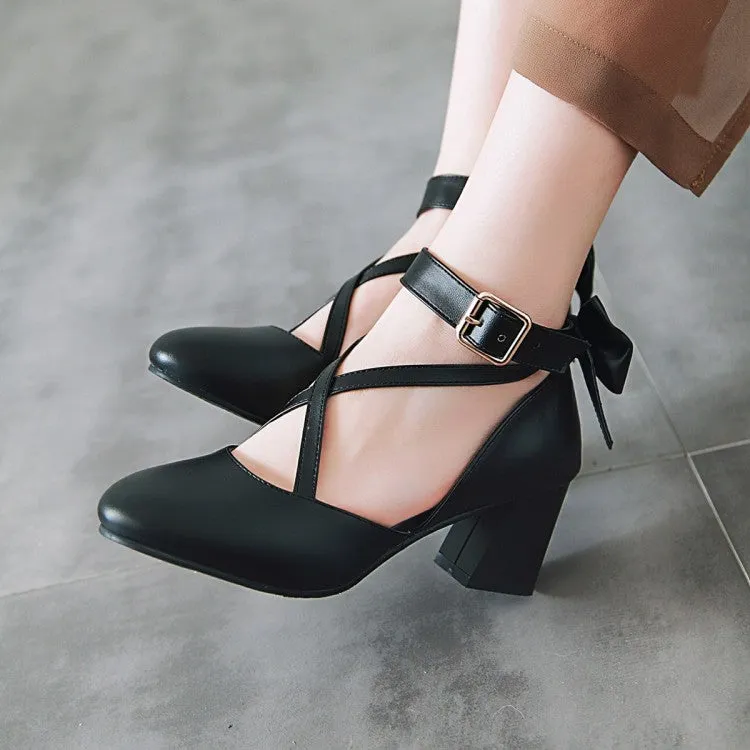 Women's Ankle Strap Back Butterfly Knot Block Heel Sandals