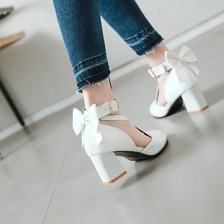 Women's Ankle Strap Back Butterfly Knot Block Heel Sandals