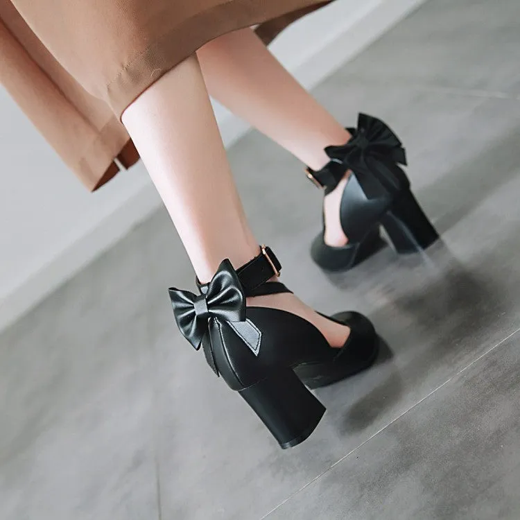 Women's Ankle Strap Back Butterfly Knot Block Heel Sandals