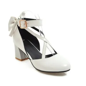 Women's Ankle Strap Back Butterfly Knot Block Heel Sandals