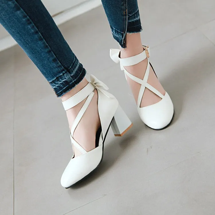 Women's Ankle Strap Back Butterfly Knot Block Heel Sandals