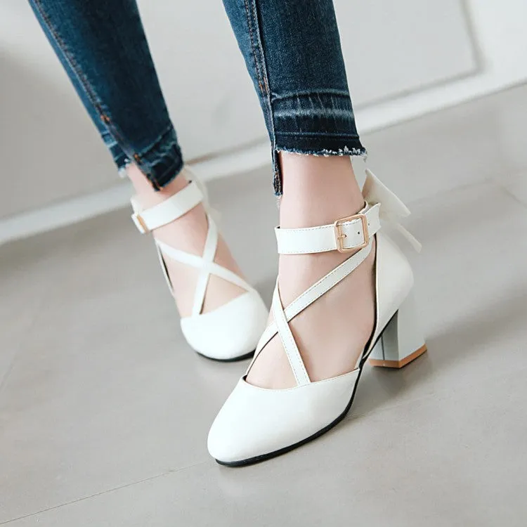 Women's Ankle Strap Back Butterfly Knot Block Heel Sandals