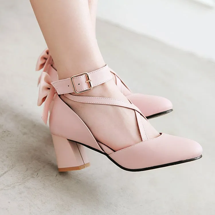 Women's Ankle Strap Back Butterfly Knot Block Heel Sandals