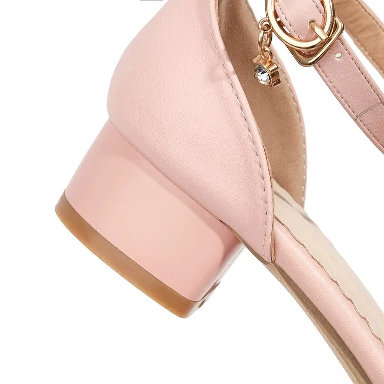 Women's Ankle Strap Rhinestone Butterfly Knot Hollow Out Block Heel Sandals