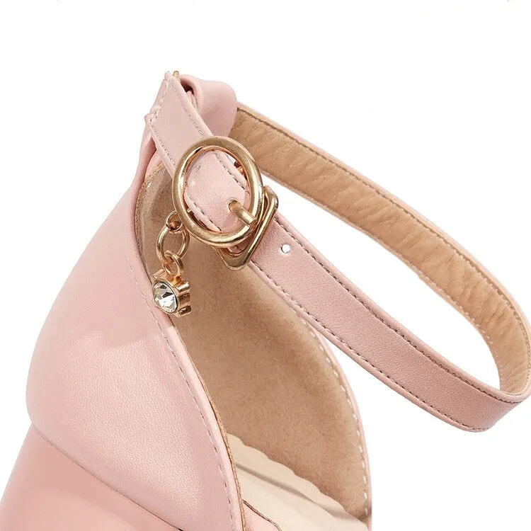 Women's Ankle Strap Rhinestone Butterfly Knot Hollow Out Block Heel Sandals