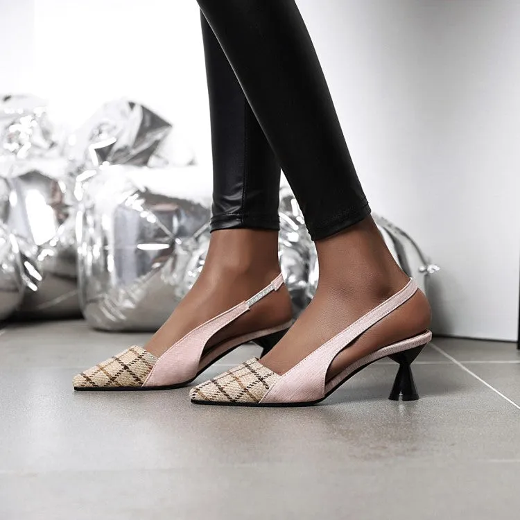 Women's Bicolor Pointed Toe Shallow Slingbacks Spool Heel Sandals
