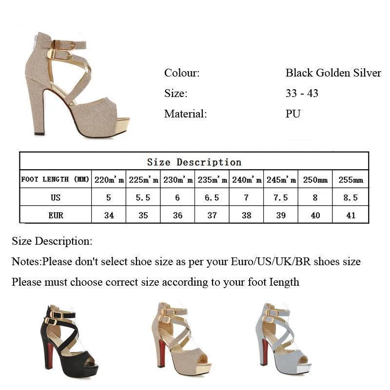 Women's Fashion Wedding High Heel Sandals - Black,Gold,Silver
