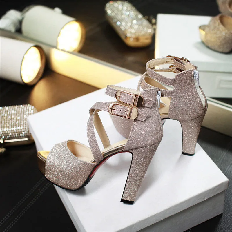 Women's Fashion Wedding High Heel Sandals - Black,Gold,Silver