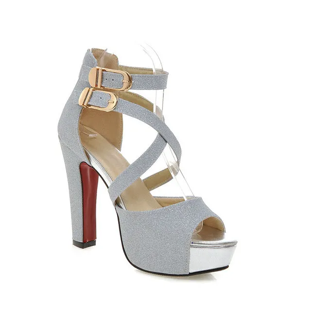 Women's Fashion Wedding High Heel Sandals - Black,Gold,Silver
