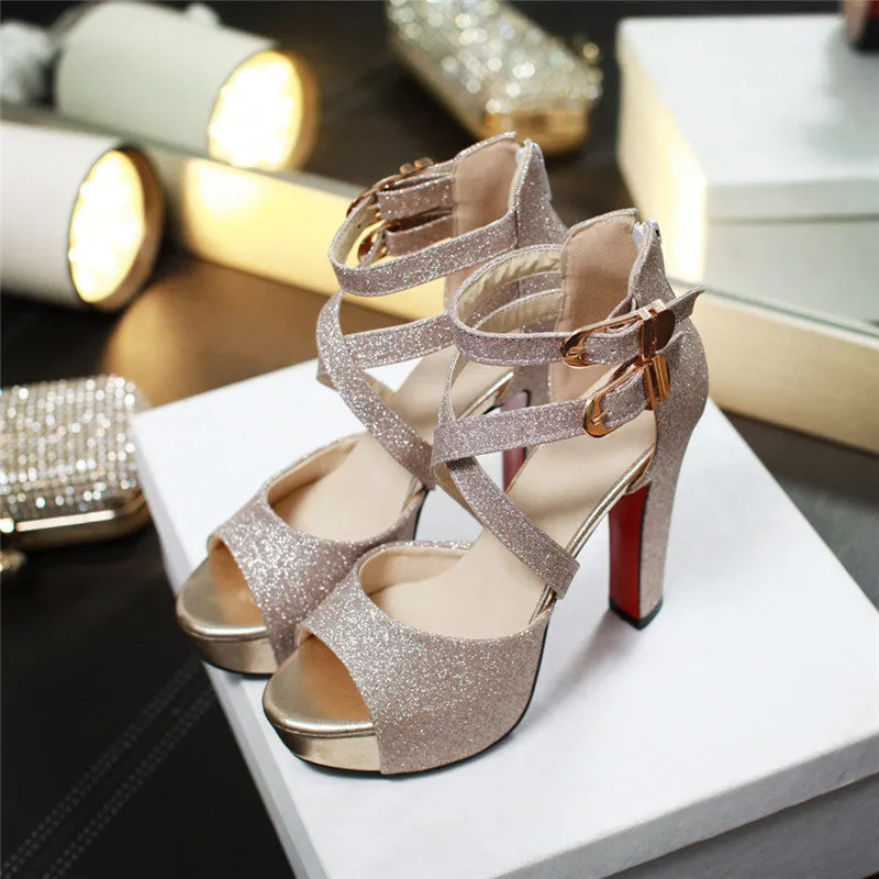 Women's Fashion Wedding High Heel Sandals - Black,Gold,Silver