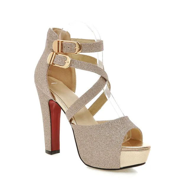 Women's Fashion Wedding High Heel Sandals - Black,Gold,Silver