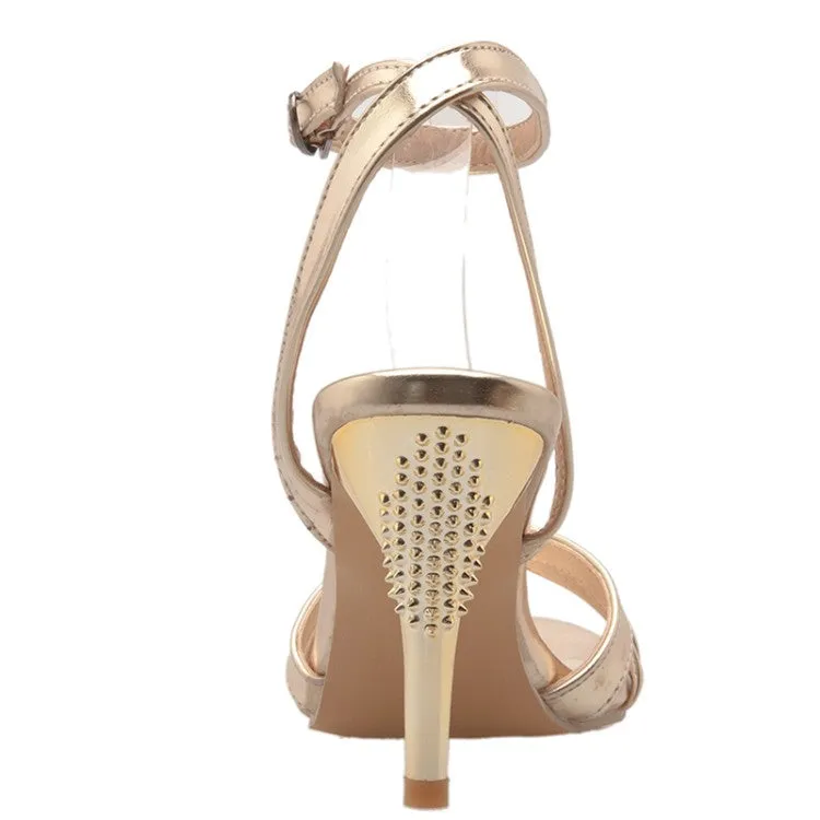 Women's Glossy Pointed Toe Ankle Strap Stiletto High Heel Sandals