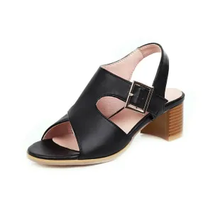 Women's Open Toe Buckle Straps Cutout Block Chunky Heel Sandals