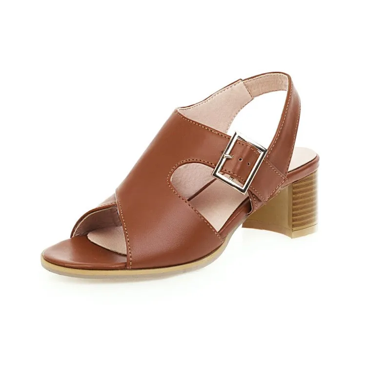 Women's Open Toe Buckle Straps Cutout Block Chunky Heel Sandals