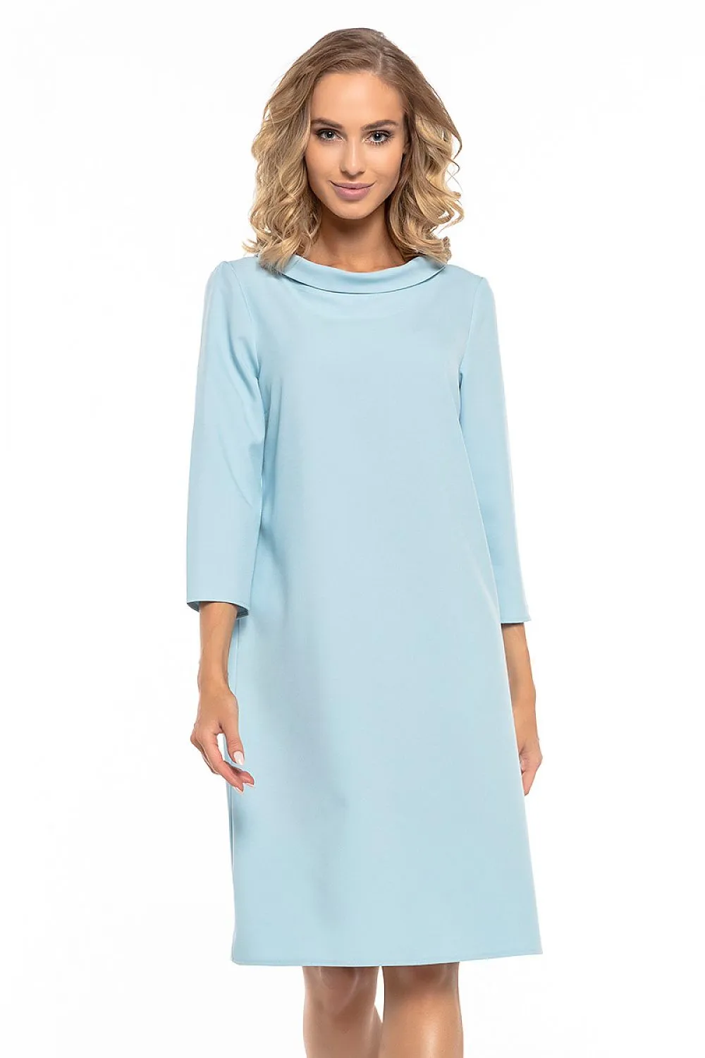 Women’s Red A-Line Day Dress with Short Sleeves and High Neckline