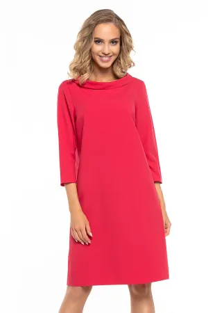 Women’s Red A-Line Day Dress with Short Sleeves and High Neckline