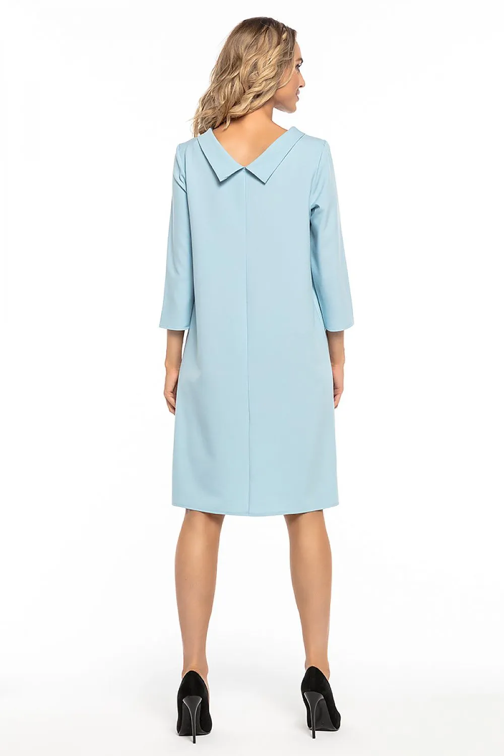 Women’s Red A-Line Day Dress with Short Sleeves and High Neckline