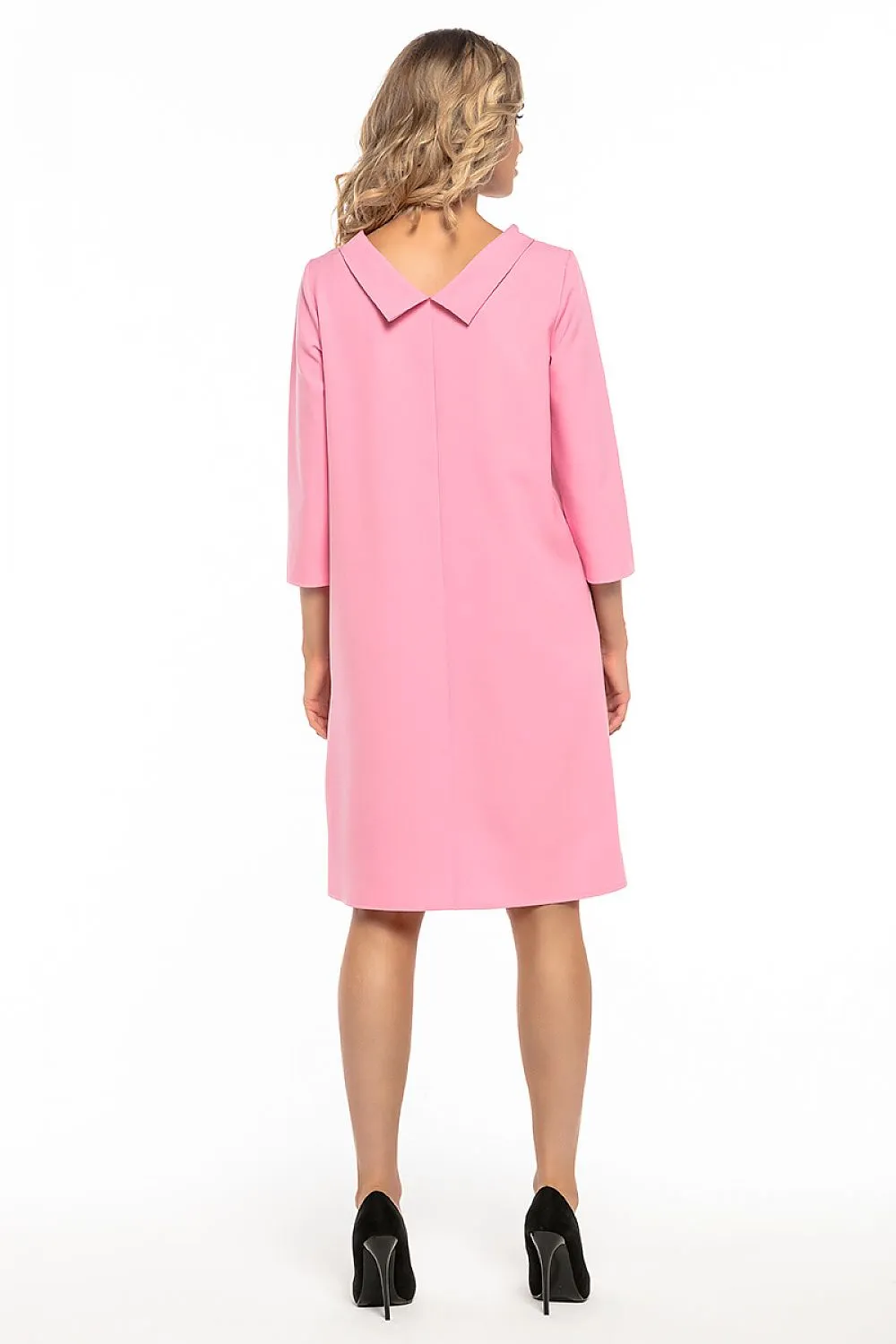 Women’s Red A-Line Day Dress with Short Sleeves and High Neckline