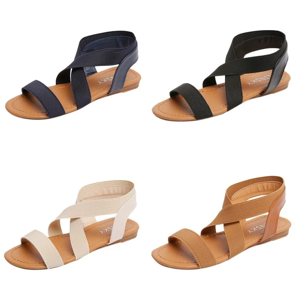Women's sandals Women  New  Fashion Rome Cross Strap Flats Sandals