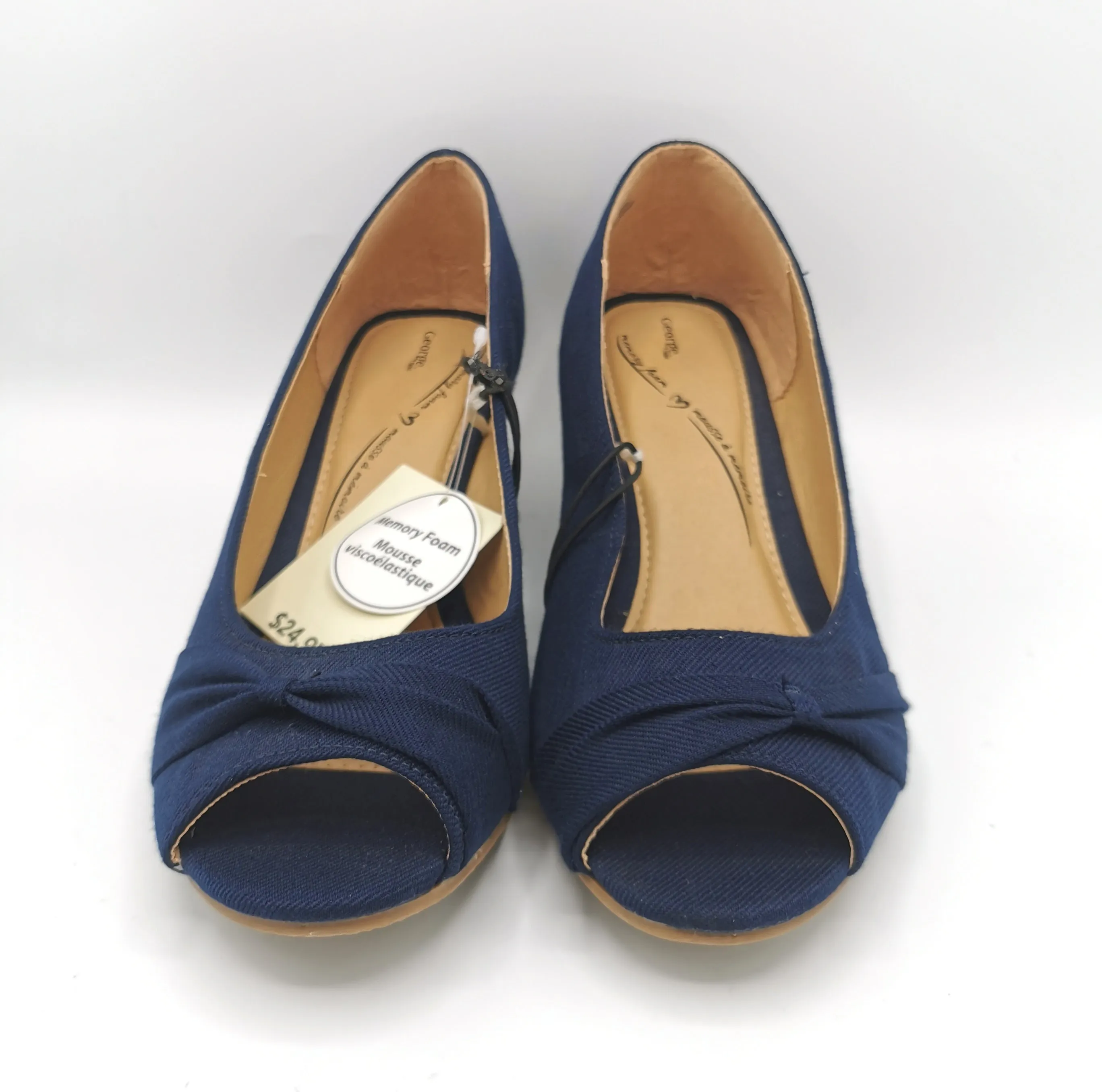 WOMENS SIZE 10 - GEORGE, Peep Toe Wedge Sandals, Navy Blue Memory Foam NWT B23