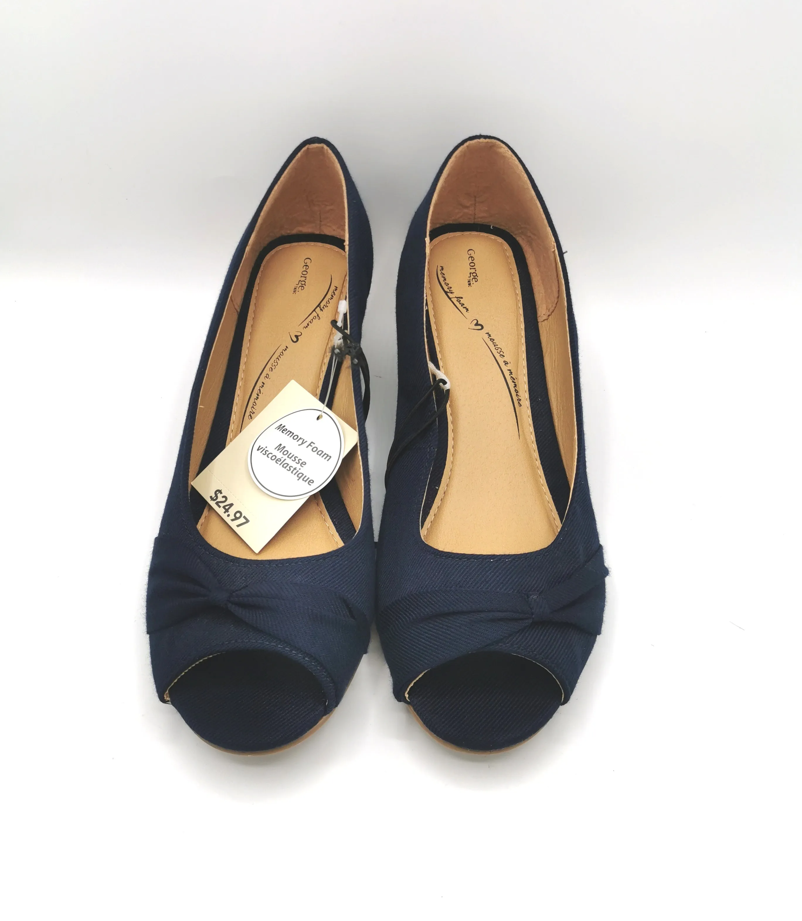 WOMENS SIZE 10 - GEORGE, Peep Toe Wedge Sandals, Navy Blue Memory Foam NWT B23