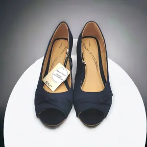 WOMENS SIZE 10 - GEORGE, Peep Toe Wedge Sandals, Navy Blue Memory Foam NWT B23