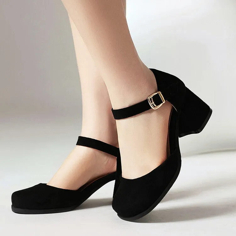 Women's Square Toe Ankle Strap Block Chunky Heel Platform Sandals