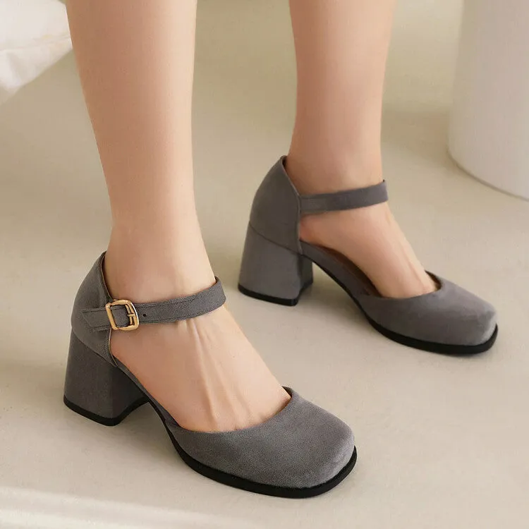 Women's Square Toe Ankle Strap Block Chunky Heel Platform Sandals