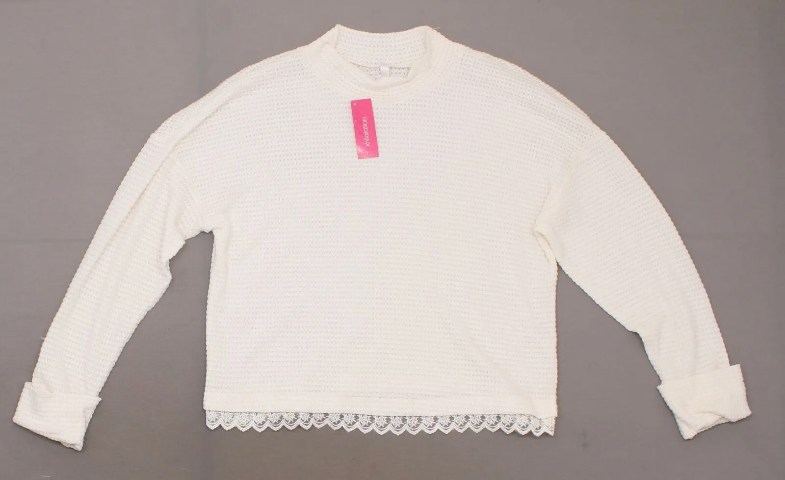 Xhilaration Women's Lace Trim Mock Turtleneck Pullover Sweater