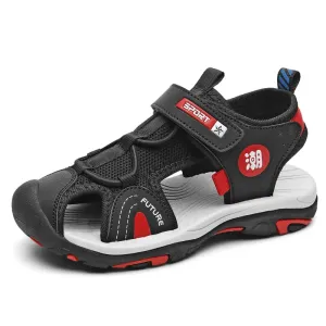XZVZ Summer Beach Water Children Sandals Fashion Kids Shoes Outdoor Non-slip Soft Bottom Shading Leather Boys Girls Comfortable