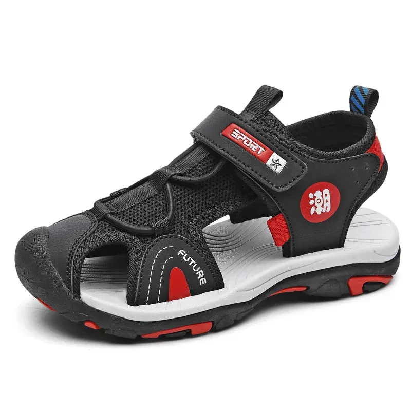 XZVZ Summer Beach Water Children Sandals Fashion Kids Shoes Outdoor Non-slip Soft Bottom Shading Leather Boys Girls Comfortable